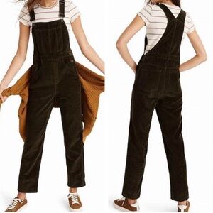 Madewell Olive Corduroy Straight Leg Overalls